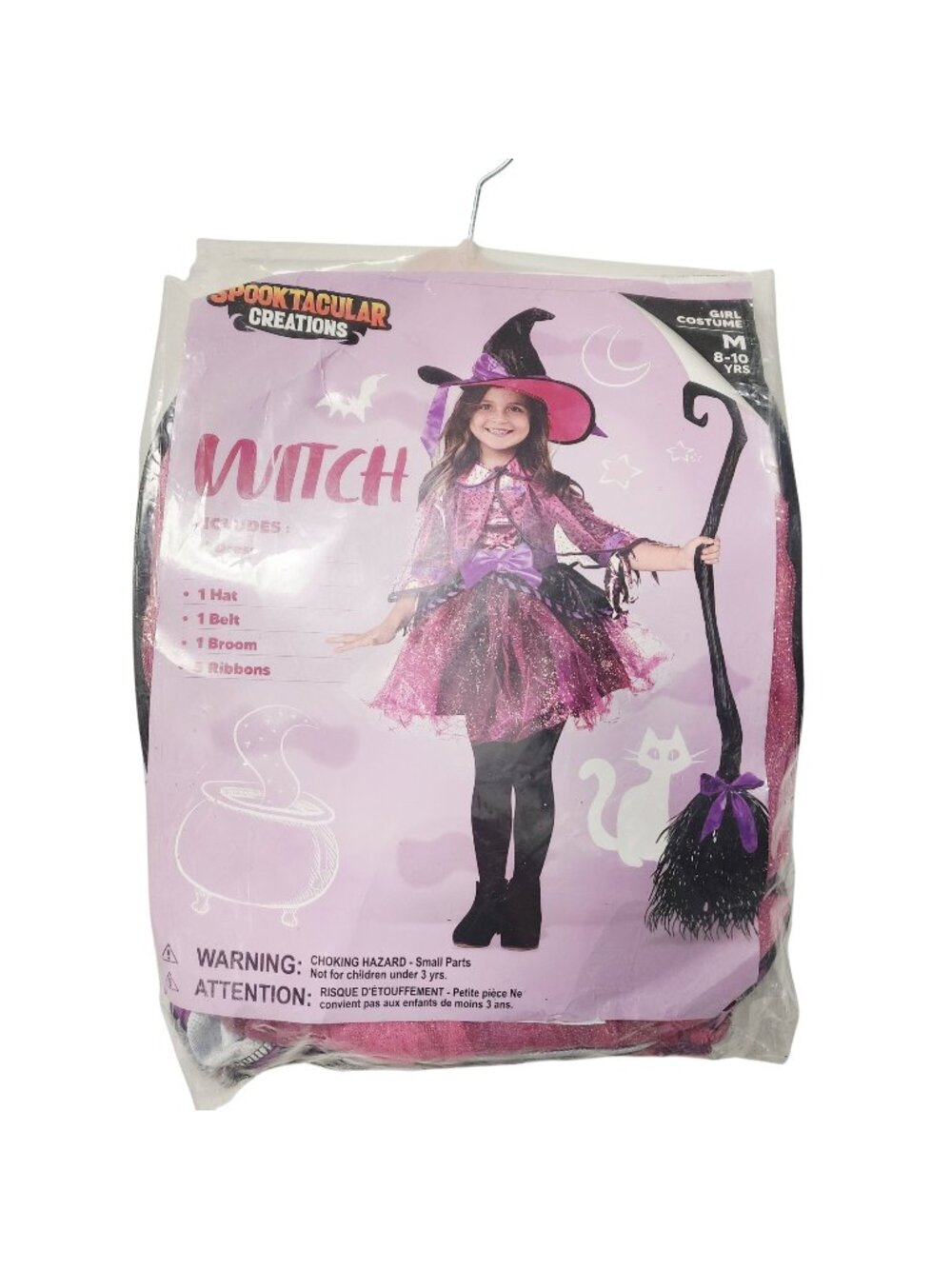Girls Costume Set Includes Dress Cape Hat Belt Broom Ribbons Size 8-10